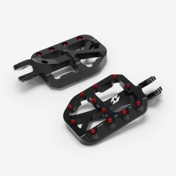 Full-E Charged Black Foot Pegs with 7075 Red Anodized Pins